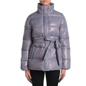 Lovers + Friends Quilted Puffer Jacket Size XS Zip Snap Belt Lavender NEW